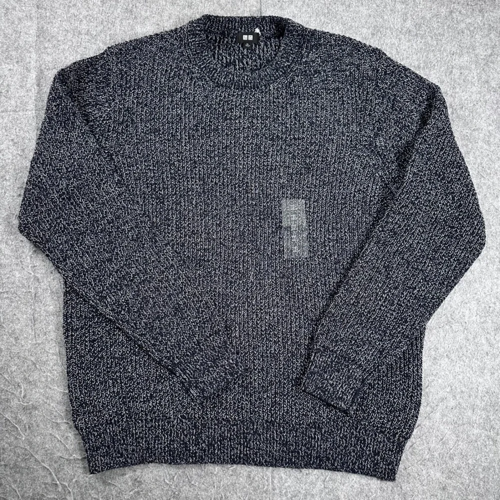 Uniqlo Mens XL Navy Blue Marled Chunky Knit Crew Neck Sweater 413061 - Picture 2 of 7